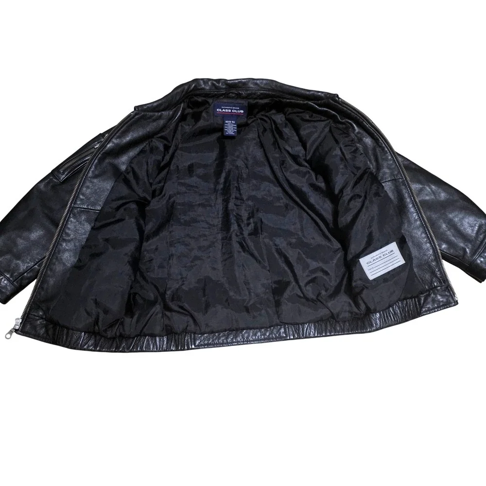 Class Club Boys Black Genuine Leather‎ Bomber Jacket Zip Up Coat Size XS 4-5